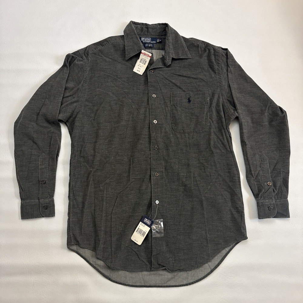 Vintage Polo Ralph Lauren Marlowe Mens M Grey 100% Cotton Button Down Shirt Soft - Picture 1 of 7